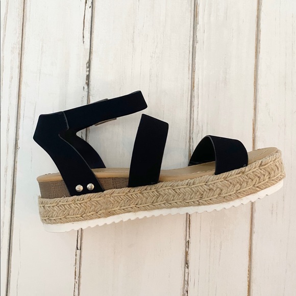 Soda Shoes Black Bryce Espadrille Platform Sandals New Without Box - Picture 5 of 9